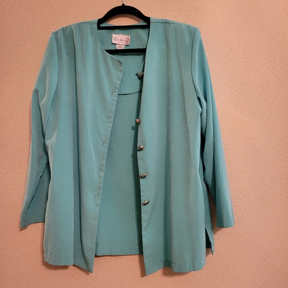 Ruth Norman lightweight turquoise blazer with gold buttons size medium - Picture 11 of 11